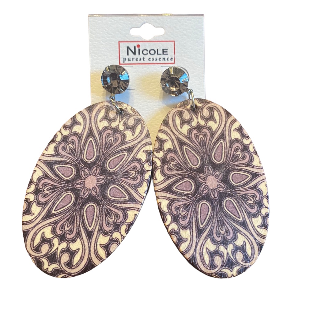 Boho Style Lightweight Painted Wood Oval Drop Earrings 16$